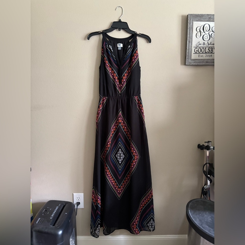 Old Navy Black Maxi Dress with Red and Blue Accents